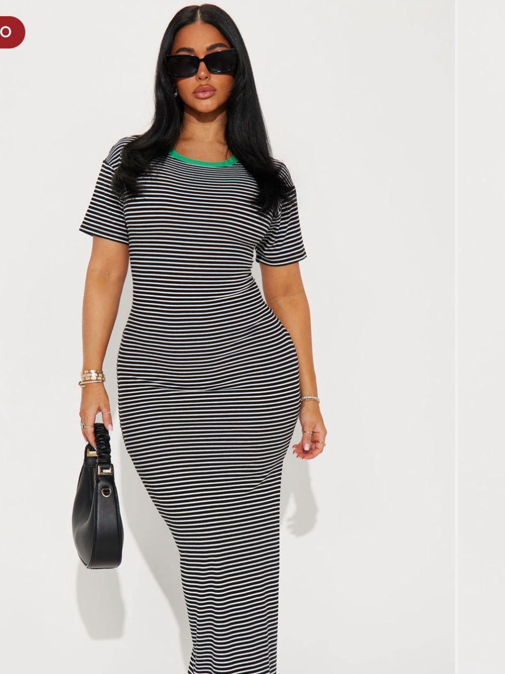Fashionova Navy & White Striped Maxi T-Shirt Dress